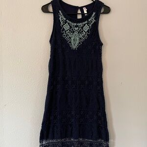 Xhilaration Navy and Teal Lace Mini Dress